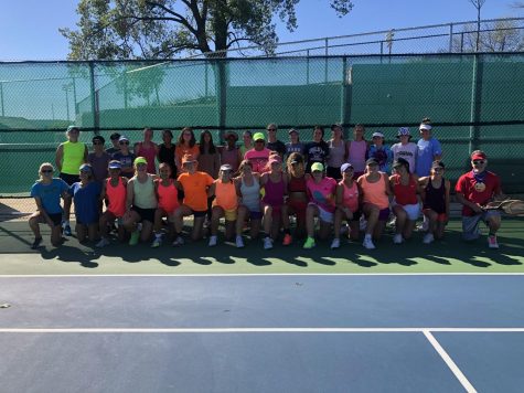 JV and Varsity Girls Tennis participate in dress like Coach Sean day 