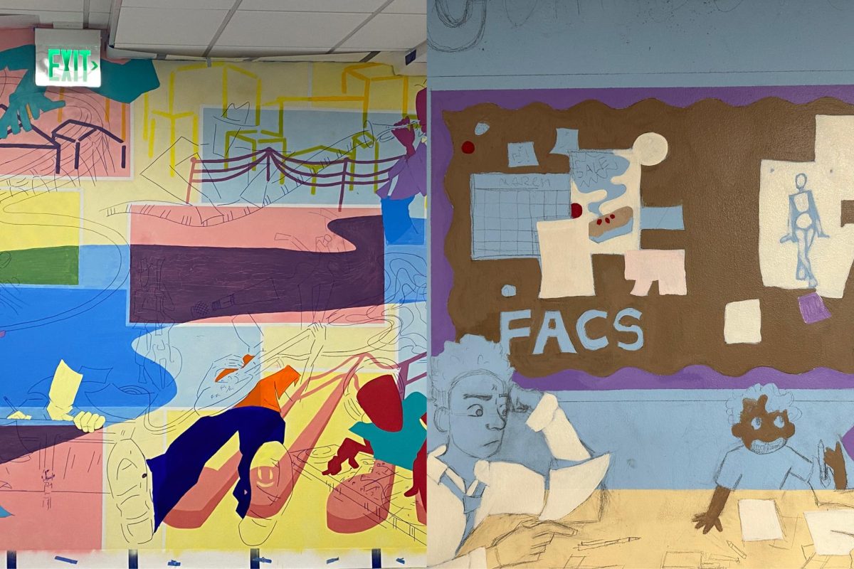 Naveena Srinivasans music mural (left), and Oren Wolfes FACS mural (right).